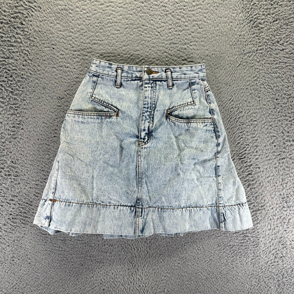 Vintage Paris Express Skirt Women's 10 Blue Cotton‎ Denim Mini A-Line Acid Wash